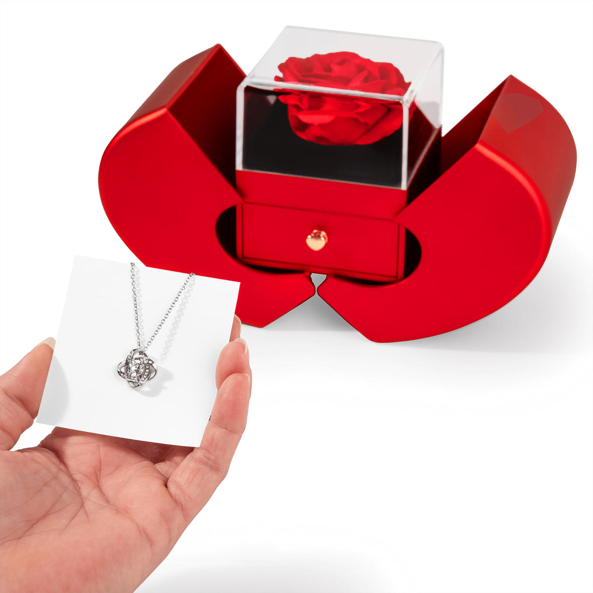 To My Soulmate - Love Knot Necklace & Red Rose Box