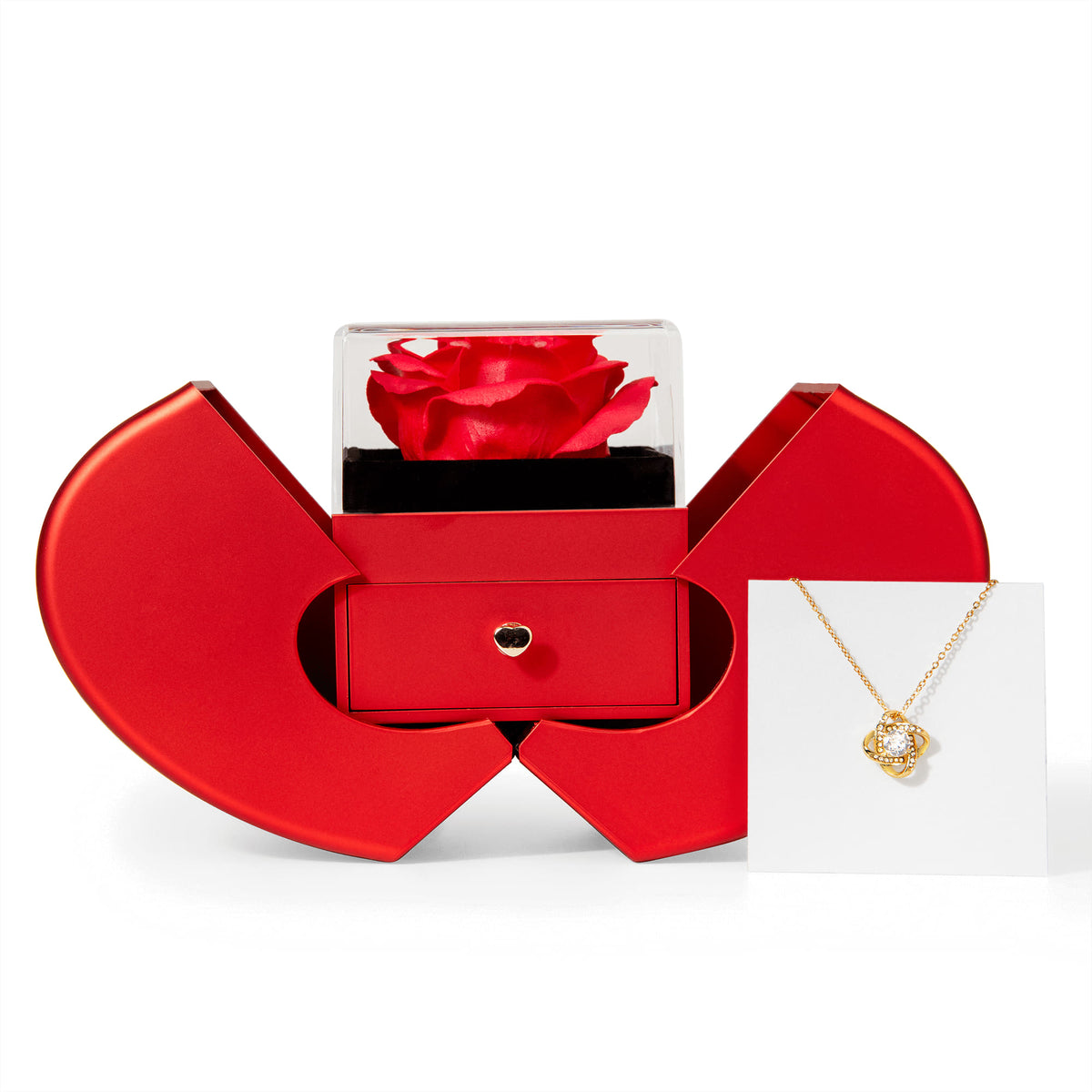 To My Soulmate - Love Knot Necklace & Red Rose Box